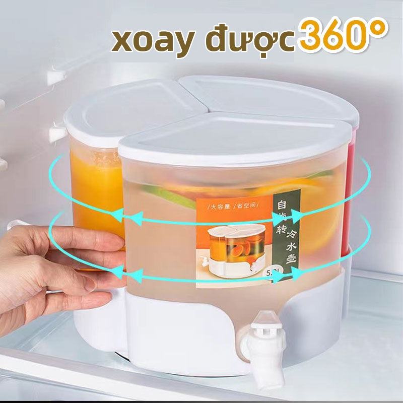 Bình Đựng Nước Có Vòi 5.2L tích lớn Bình Nước 3 lưới Có thể tháo rời có thể được xoay Để Tủ Lạnh Tiện Lợi Cao Cấp rót nước bảo quản lạnh nước trái cây nước ngọt có lắp đậy bảo quản tiện đựng trà sữa