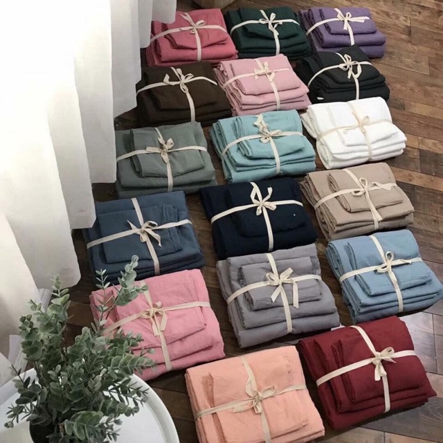 Bộ vỏ chăn ga gối Cotton đũi tici ( Màu đỏ đô )