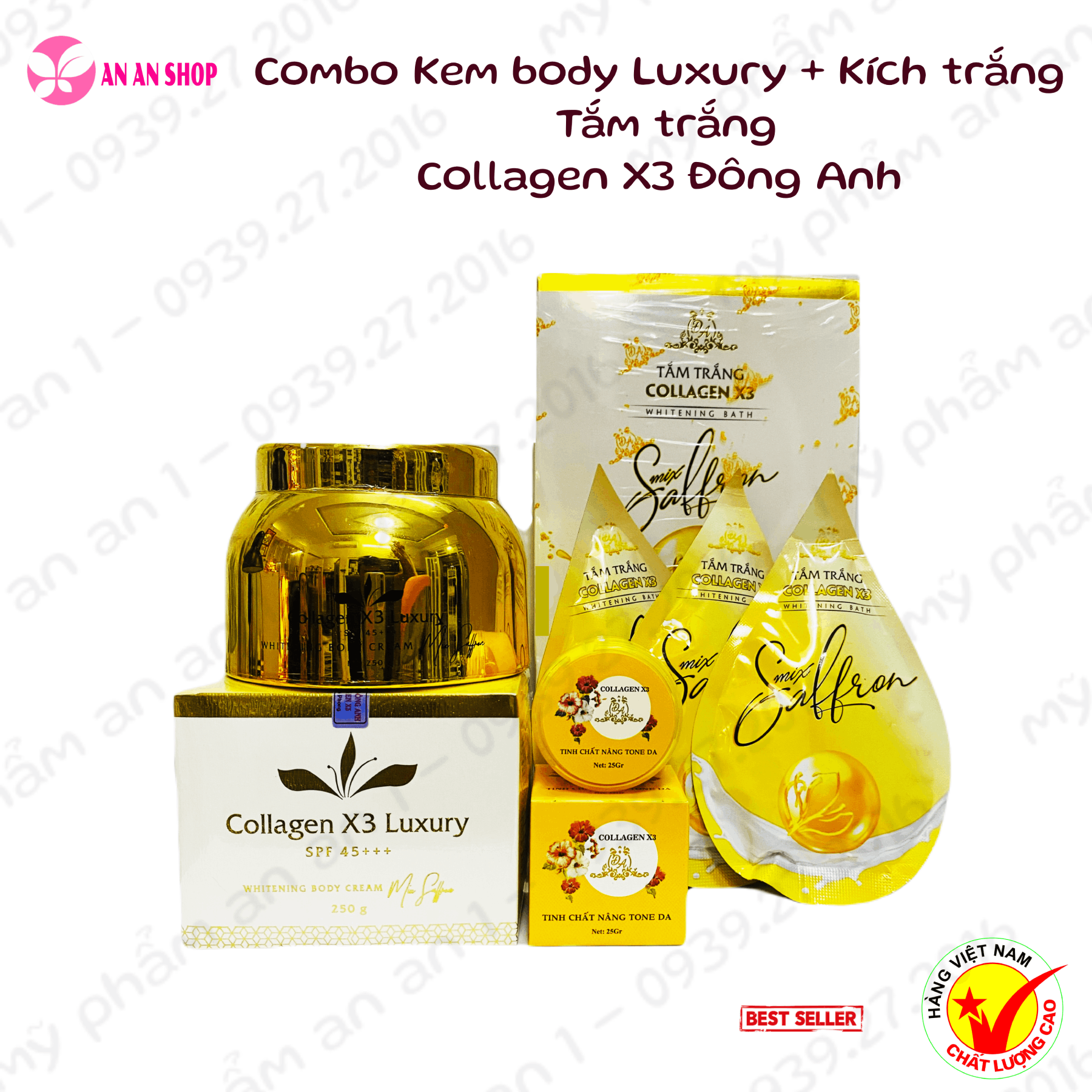 Combo Kem Body Luxury Collagen X3 Đông Anh + Kích trắng + Tắm trắng, hàng chính hãng