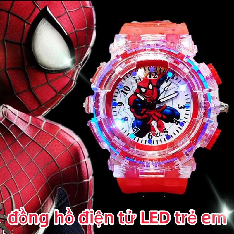 Hoạt hình trẻ em người nhện đồng hồ đèn led đồng hồ trẻ em quà tặng cho bé trai bé gái học sinh đồng hồ nhiều màu sắc đèn flash led đồng hồ