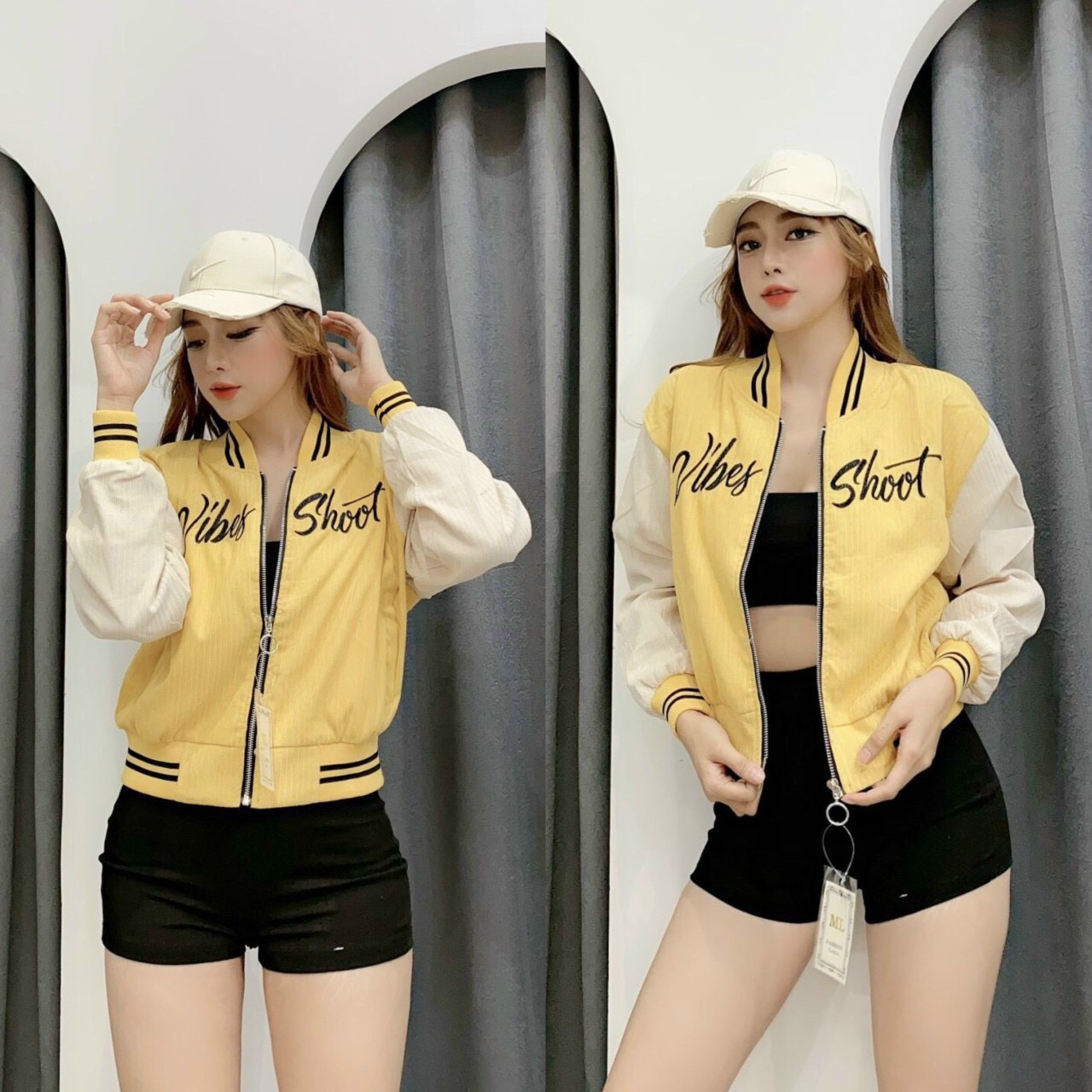 ÁO KHOÁC DÙ NỮ KIỂU BOMBER CỔ VIỀN BO FORM THỂ THAO LỊCH SỰ THIẾT KẾ HỌA TIẾT ĐƠN GIẢN
