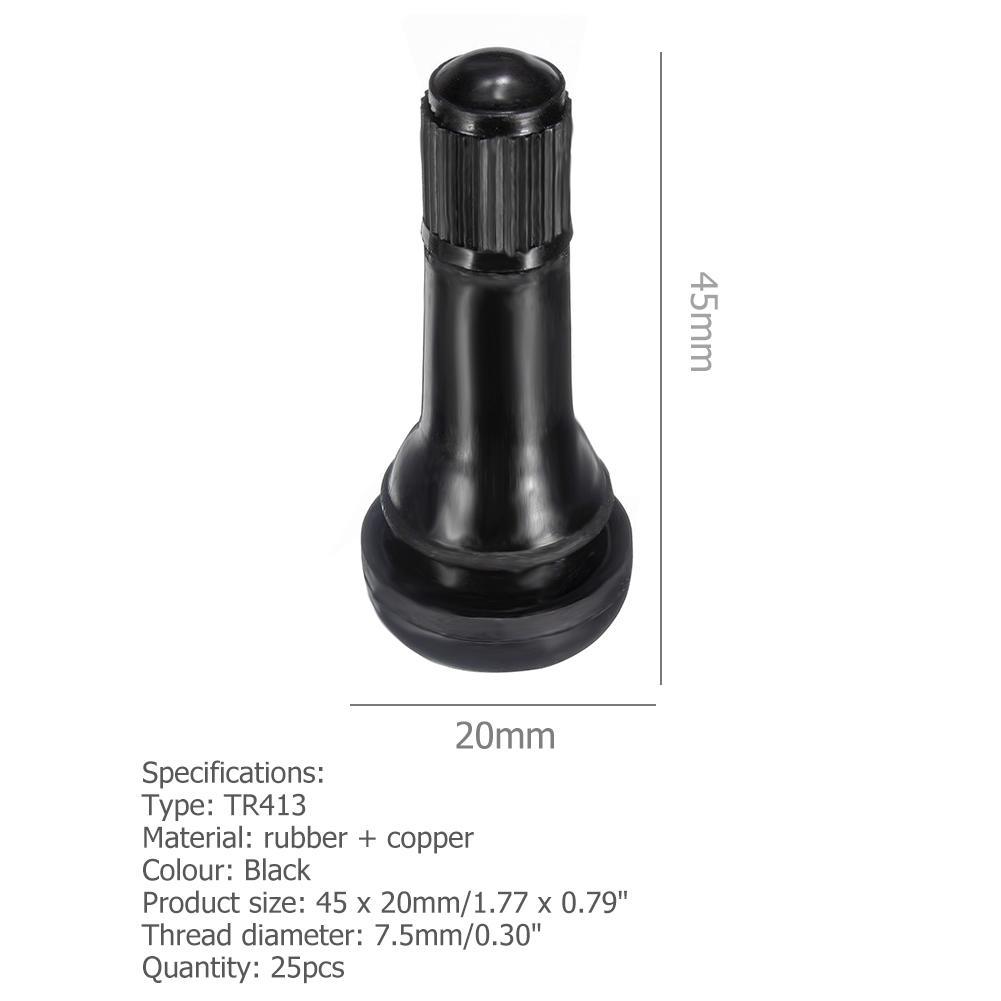 TR413 Snap-in Rubber Tubeless Tire Valve Stems for Car Motorcycle (25pcs)