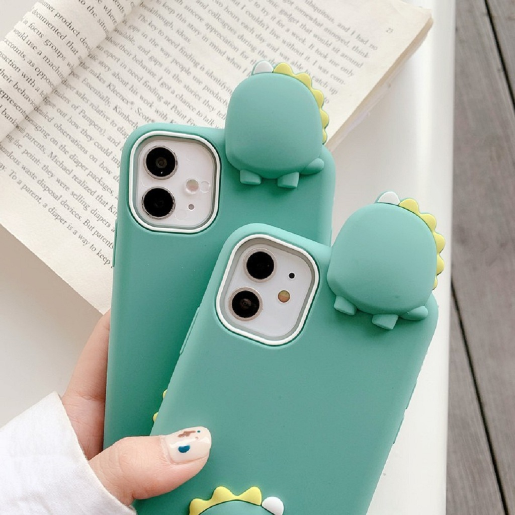 Ốp Lưng Iphone - Combo Ốp SIlicon và Airpods Case KHỦNG LONG BỜM VÀNG