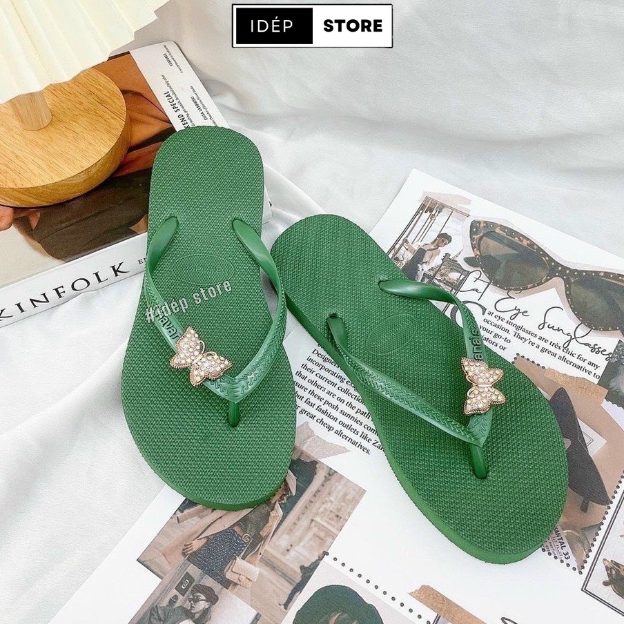 Dép kẹp nữ đính charm bướm nhiều màu - Dép xốp Thái xỏ ngón đi biển iDÉP- DL110