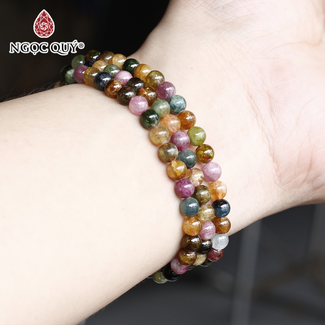 Vòng 3 line đá tourmaline đa sắc 5.5mm - Ngọc Qúy Gemstones