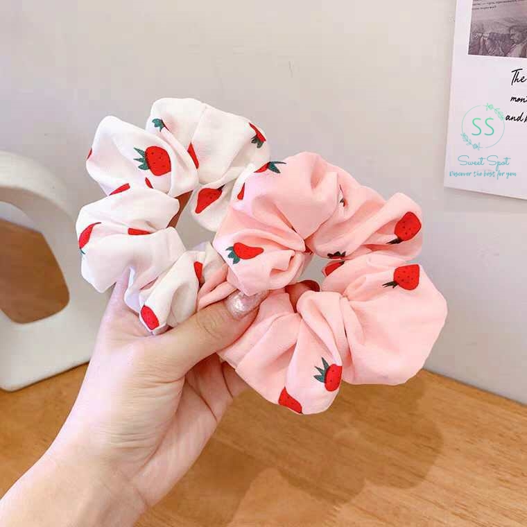 Combo 4 dây thun cột tóc, dây buộc tóc, vòng cột tóc dâu tây