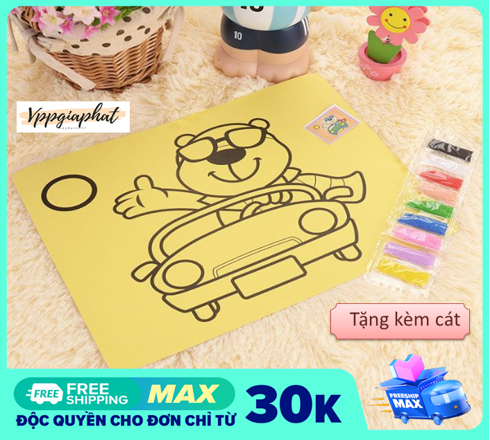 Tranh cát khổ A4 nền màu vàng cho bé (combo 10 tranh)