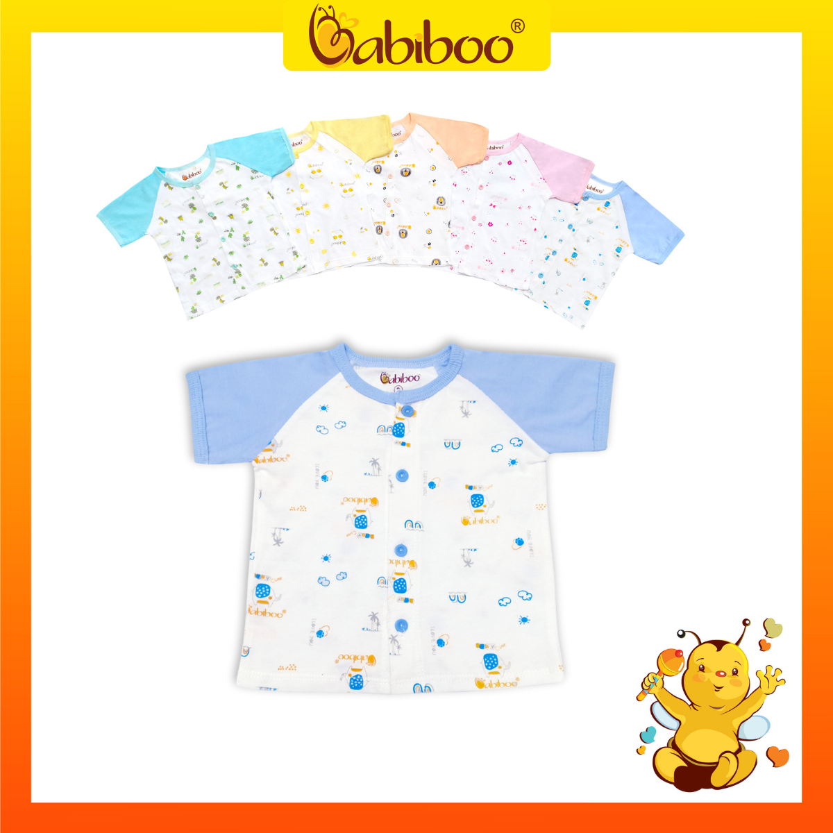 ÁO SƠ SINH TAY NGẮN PHỐI MÀU IN HÌNH DỄ THƯƠNG BB61