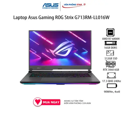 Laptop Asus Gaming ROG Strix G713RM-LL016W (R7 6800H/16GB RAM/512GB SSD/17.3 QHD 240hz/RTX 3060 6GB/Win11/Balo/Xám)