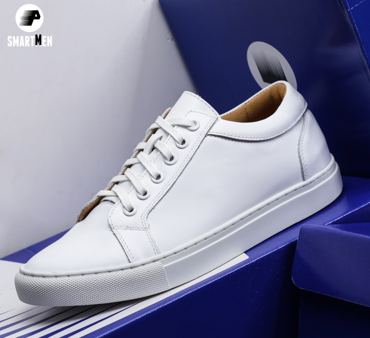 Giày Sneaker Da bò Tăng chiều cao SMARTMEN GD1-06 Trắng