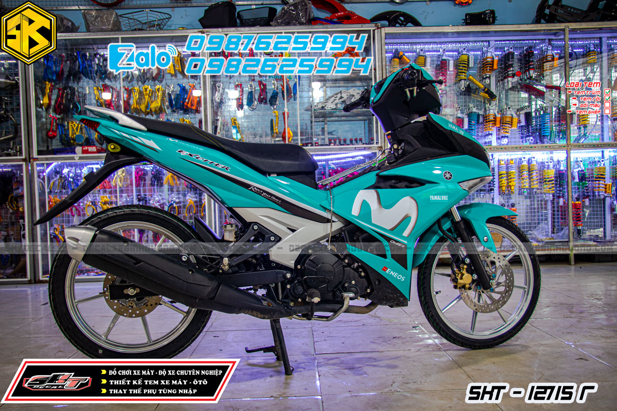 tem rời exciter 150 xanh trắng movistar