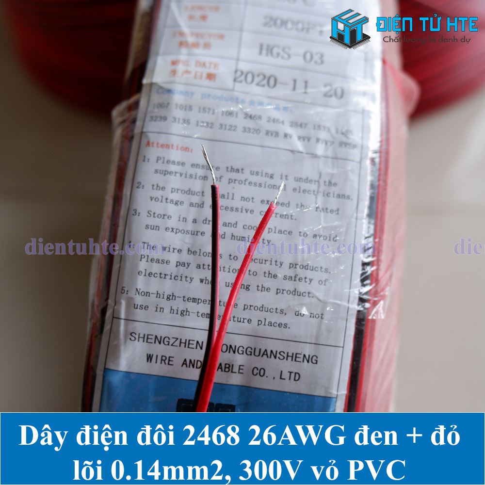 5 mét Dây điện đôi 2468 đỏ - đen 26AWG lõi 0.15mm2 vỏ PVC