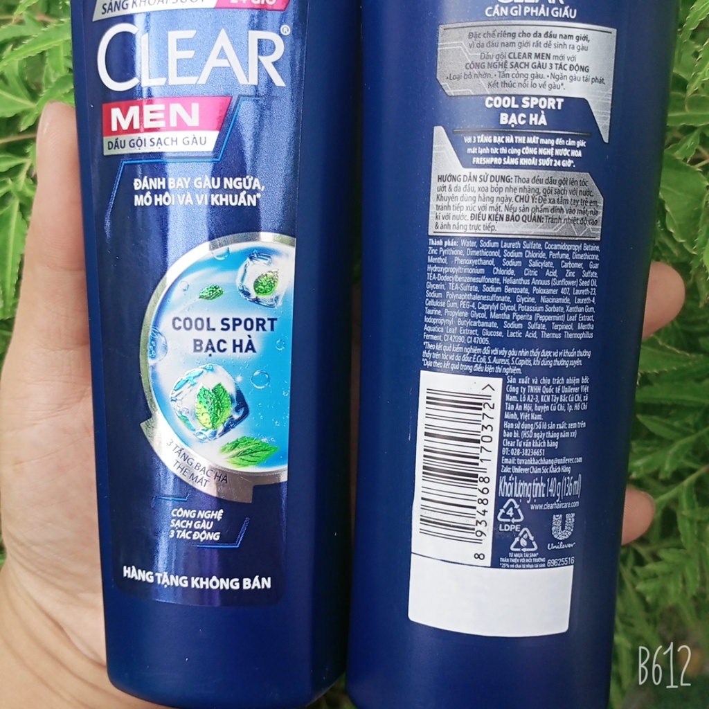 Dầu tắm gội Clear men bạc hà 140g