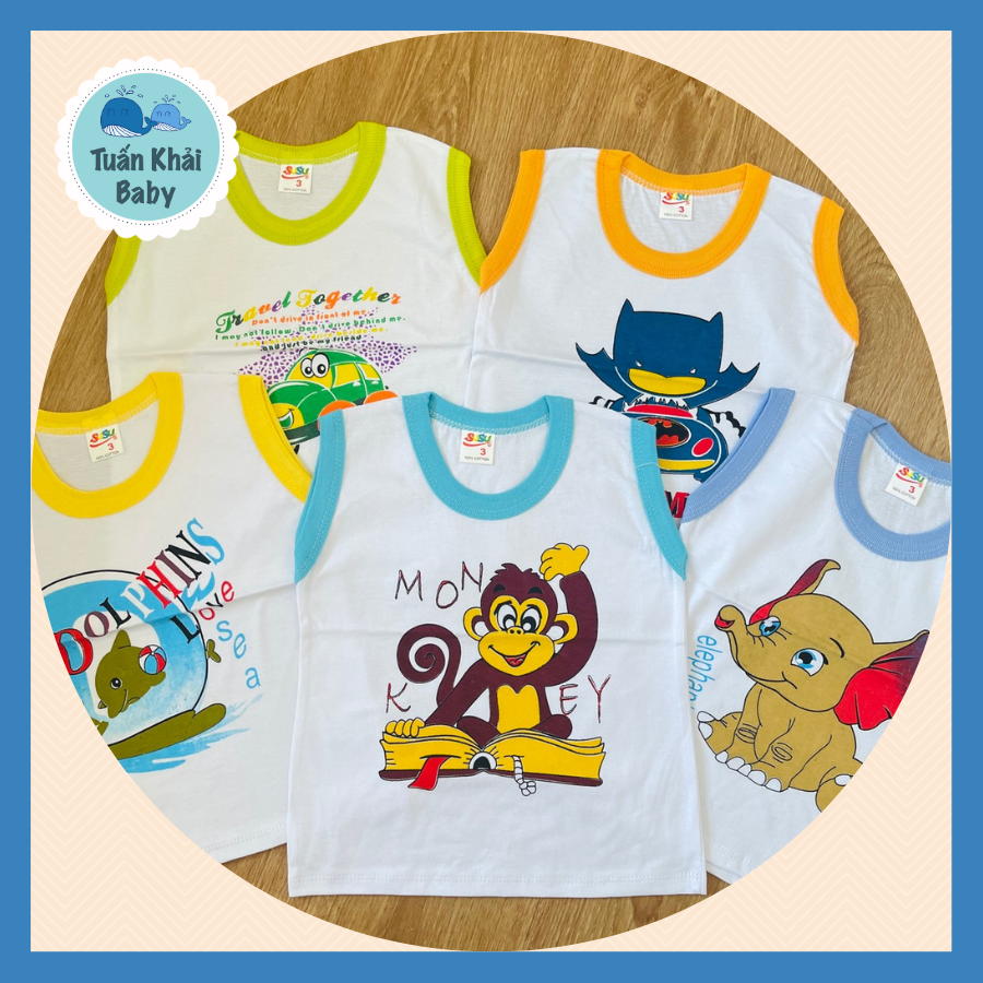 COMBO 5 Áo thun cotton Susu | Mẫu Sát Nách Trắng Viền Màu| Size 1 -8 cho bé 5-21kg| Chất vải thun cotton 100% xịn, đẹp, mềm | Áo bé trai | Đồ bộ bé trai| Đồ bộ bé gái | Quần áo trẻ em | Hàng Việt Nam
