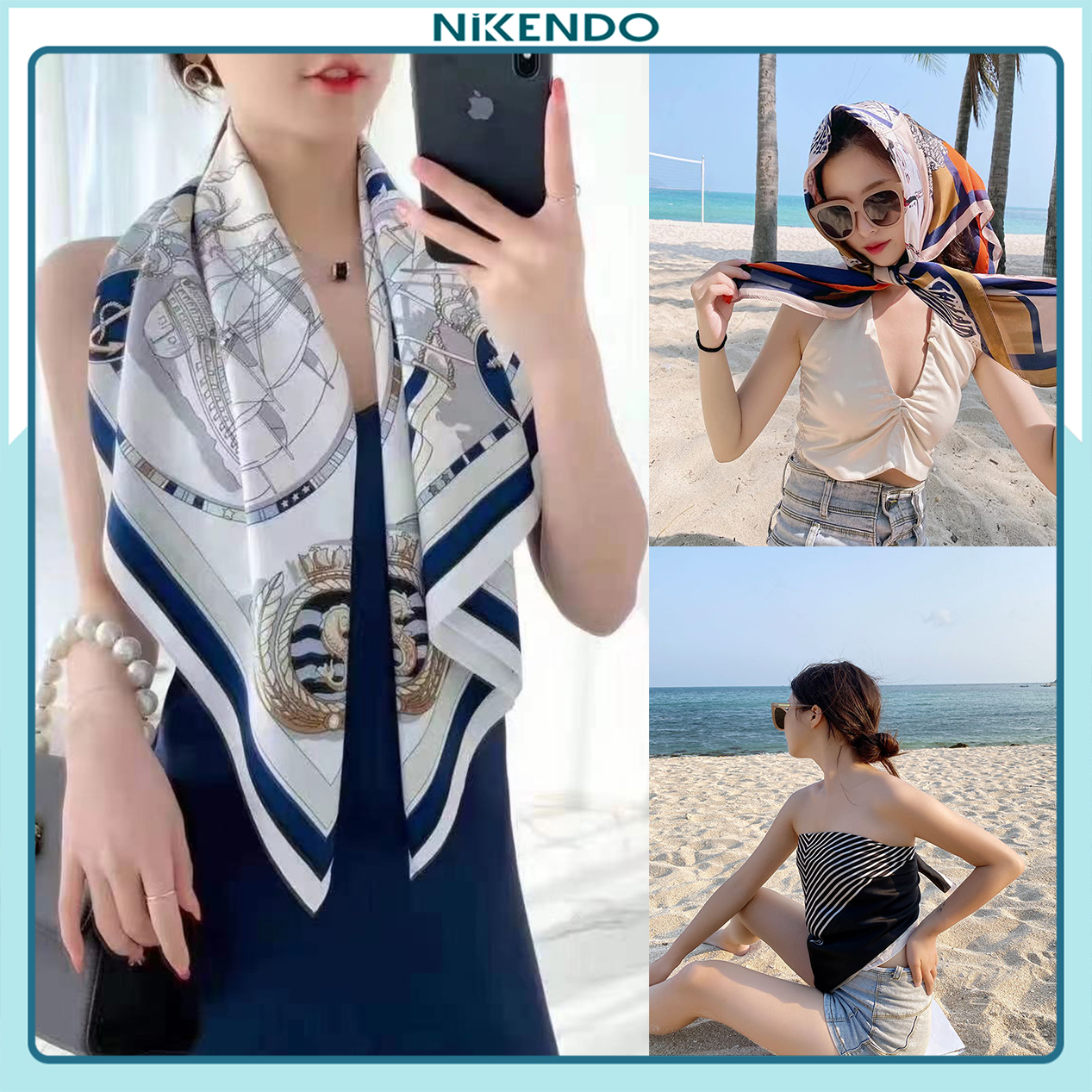 Khăn Lụa quàng cổ Vuông 90x90 Cm Choàng Vai - Khăn lụa Nikendo  KL2