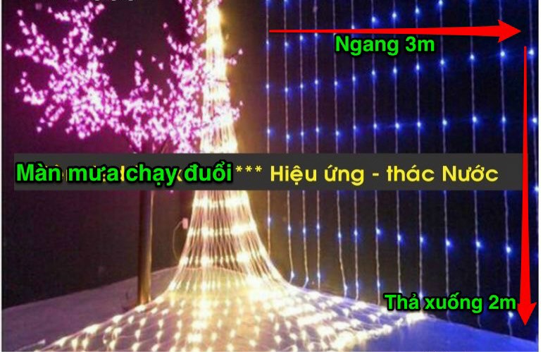 Bộ Đèn Led Thác Nước, Hiệu Ứng Thác Nước [ Dài 3m - Thả 10 Sợi 2m ]