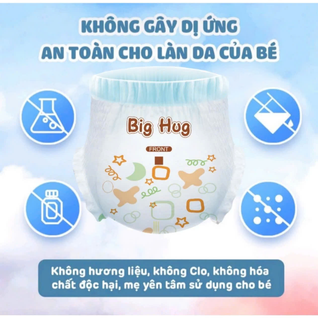 100 Miếng Bỉm Tả Quần BIG HUG Phom Bo Chun Đệm Mây Mềm Mại Cho Bé Yêu