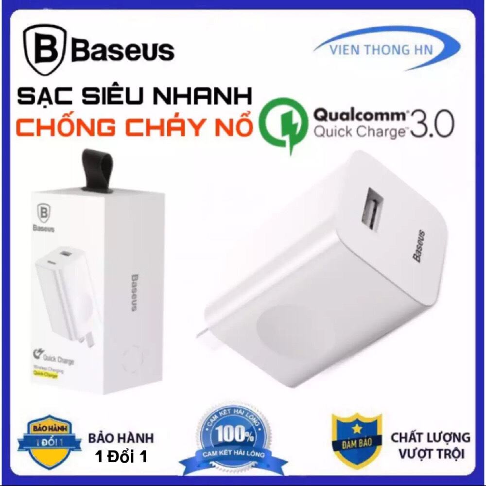 CỐC SẠC CỦ SẠC NHANH BASEUS 3A \ 24w quick charge 3.0 chống cháy nổ