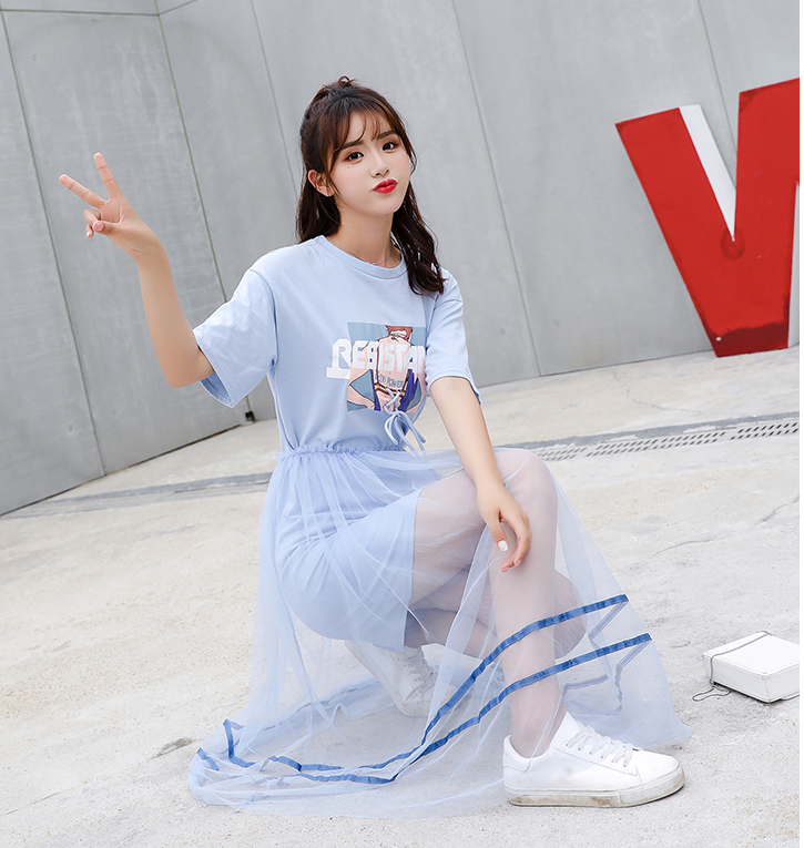 Đầm suông phối chân váy lưới D15