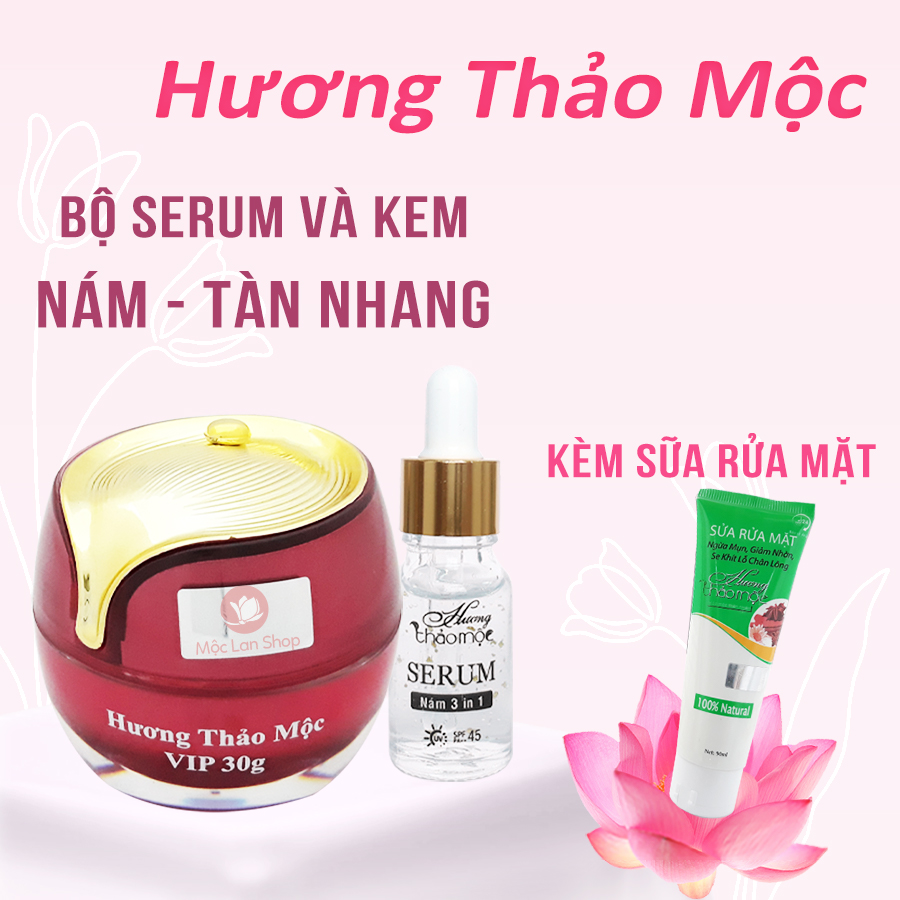 Bộ kem nám tàn nhang đồi mồi, dưỡng trắng da, giúp phục hồi làn da mới Hương Thảo Mộc gồm kem 30g và serum 10ml tặng sữa rửa mặt - Mỹ phẩm Mộc Lan