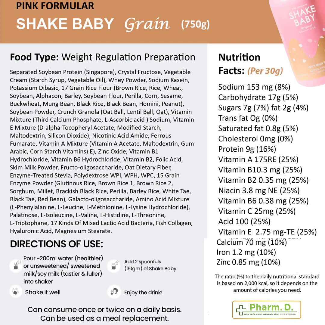 Bột Ngũ Cốc Ăn Kiêng Diet Formular Protein SHAKE BABY (40g) Hỗ Trợ Giảm Cân - Hàn Quốc
