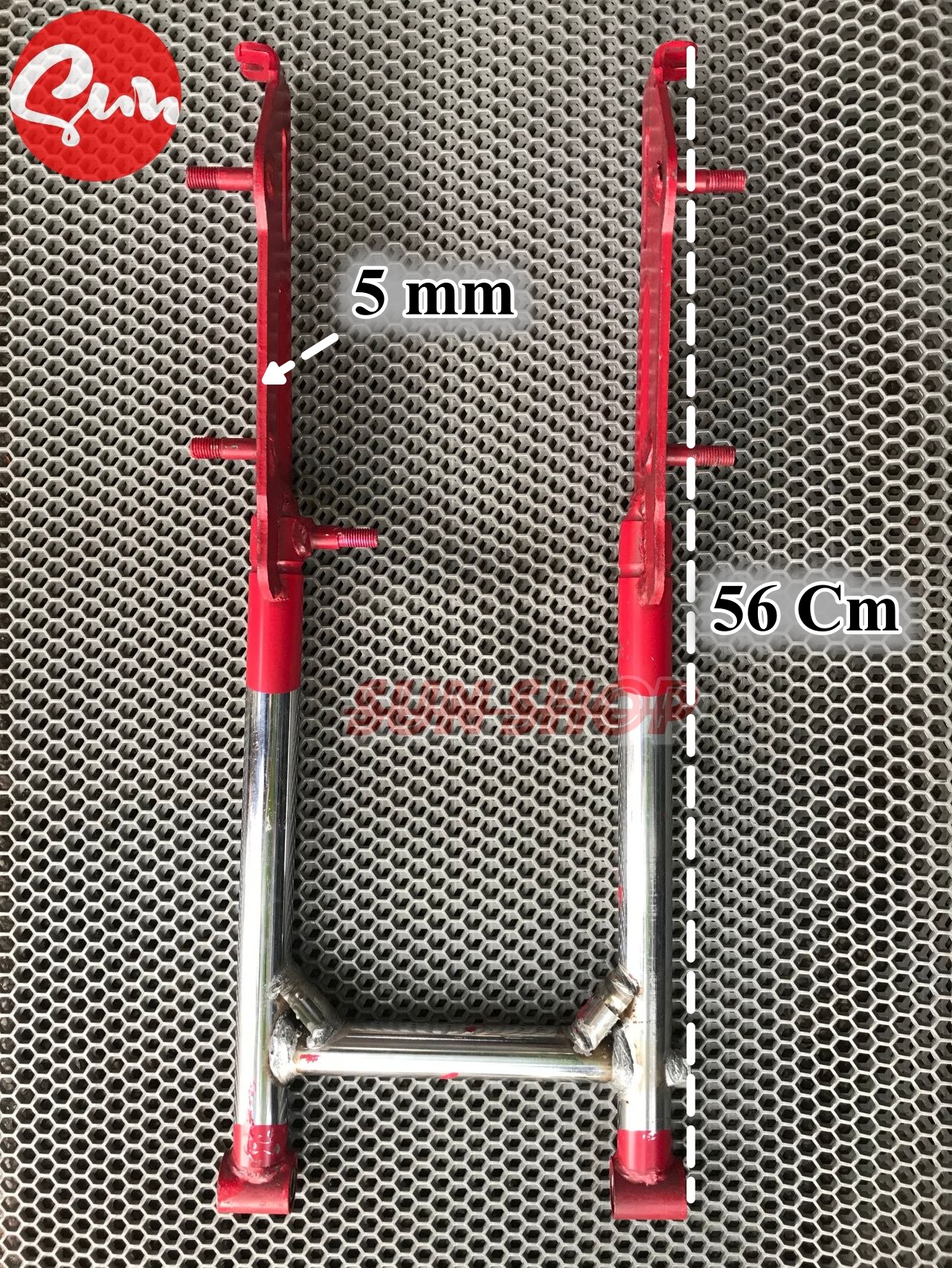 GẮP TY PHUỘC 2 PHUỘC CHẾ CHO XE CHỞ HÀNG NẶNG, PAS CHÂN PHUỘC DÀY 5MM, TỔNG CHIỀU DÀI 56 CM