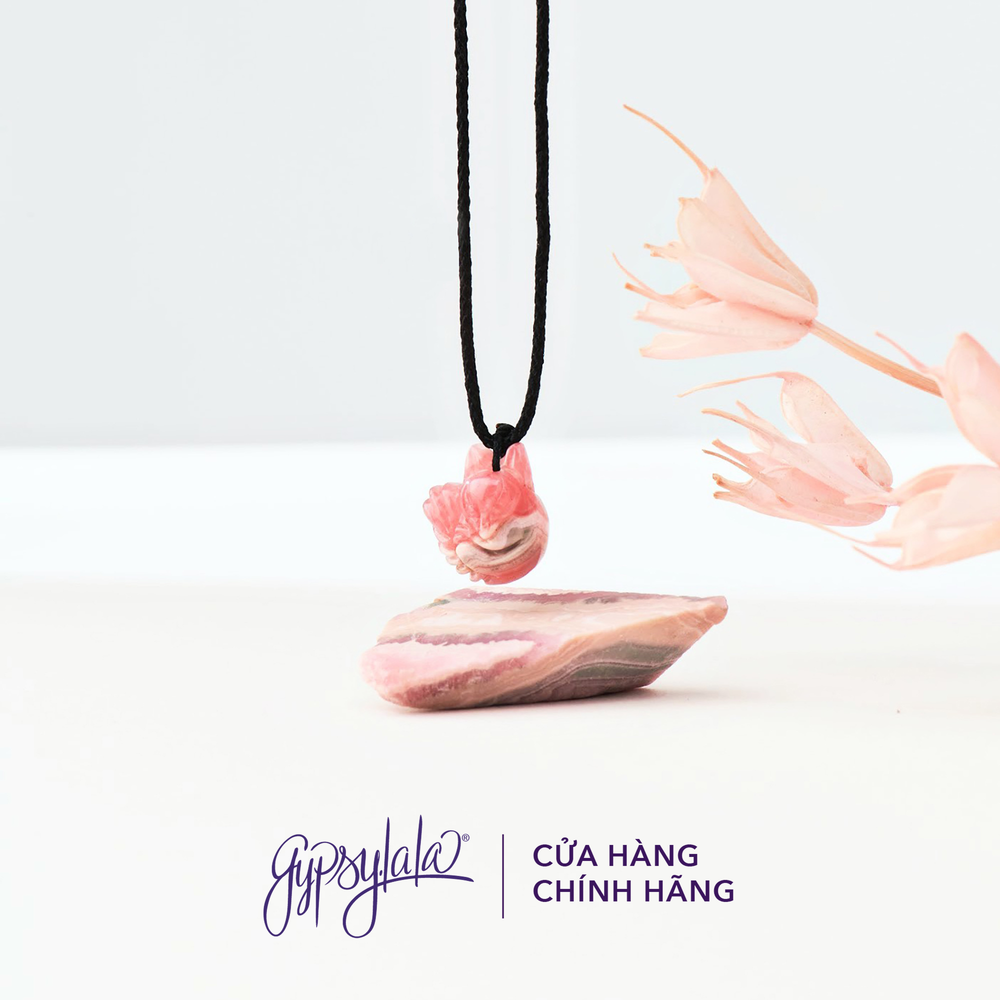 Dây Chuyền Hồ Ly Đá Đào Hoa (Rhodochrosite) Thiên Nhiên May Mắn Tình Duyên HLDHMCC1 Gypsy.lala