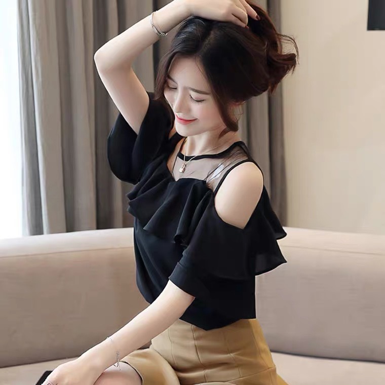 Áo lưới vai bèo hở vai