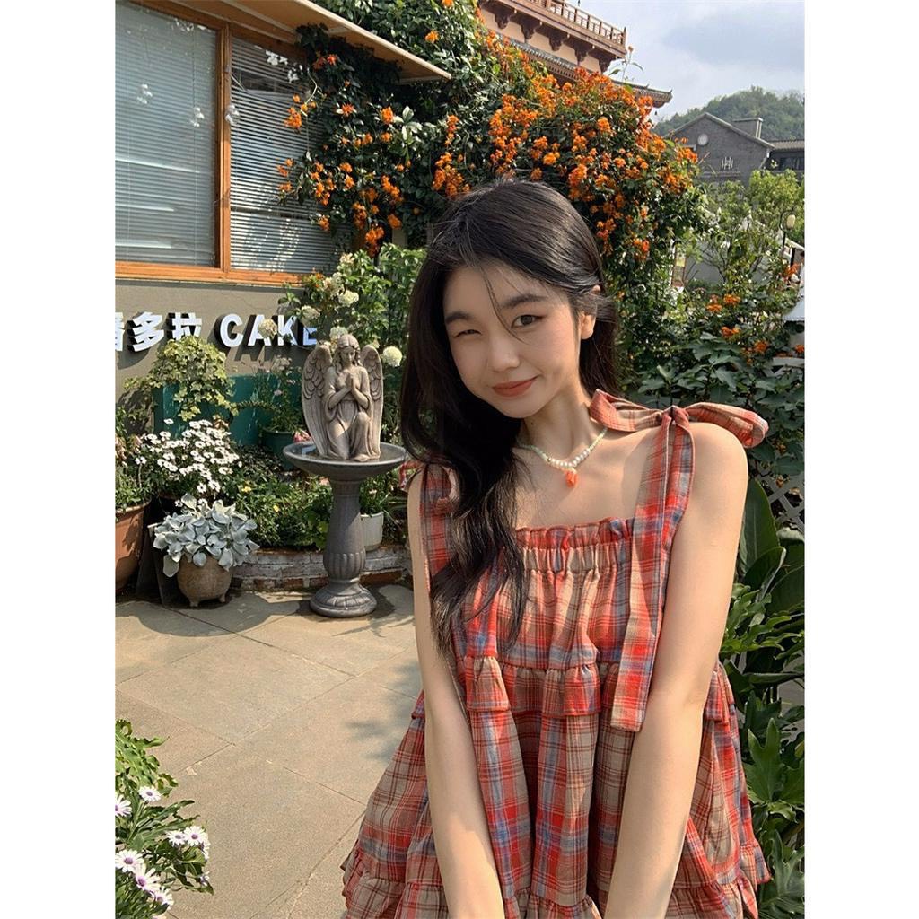 Áo 2 dây nữ babydoll áo 2 dây bản to thiết kế kẻ caro đỏ hottrend nhật linh - a107