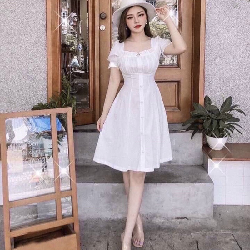 ĐẦM XÒE TAY BO NHÚN NGỰC  (có 3 màu) MS55