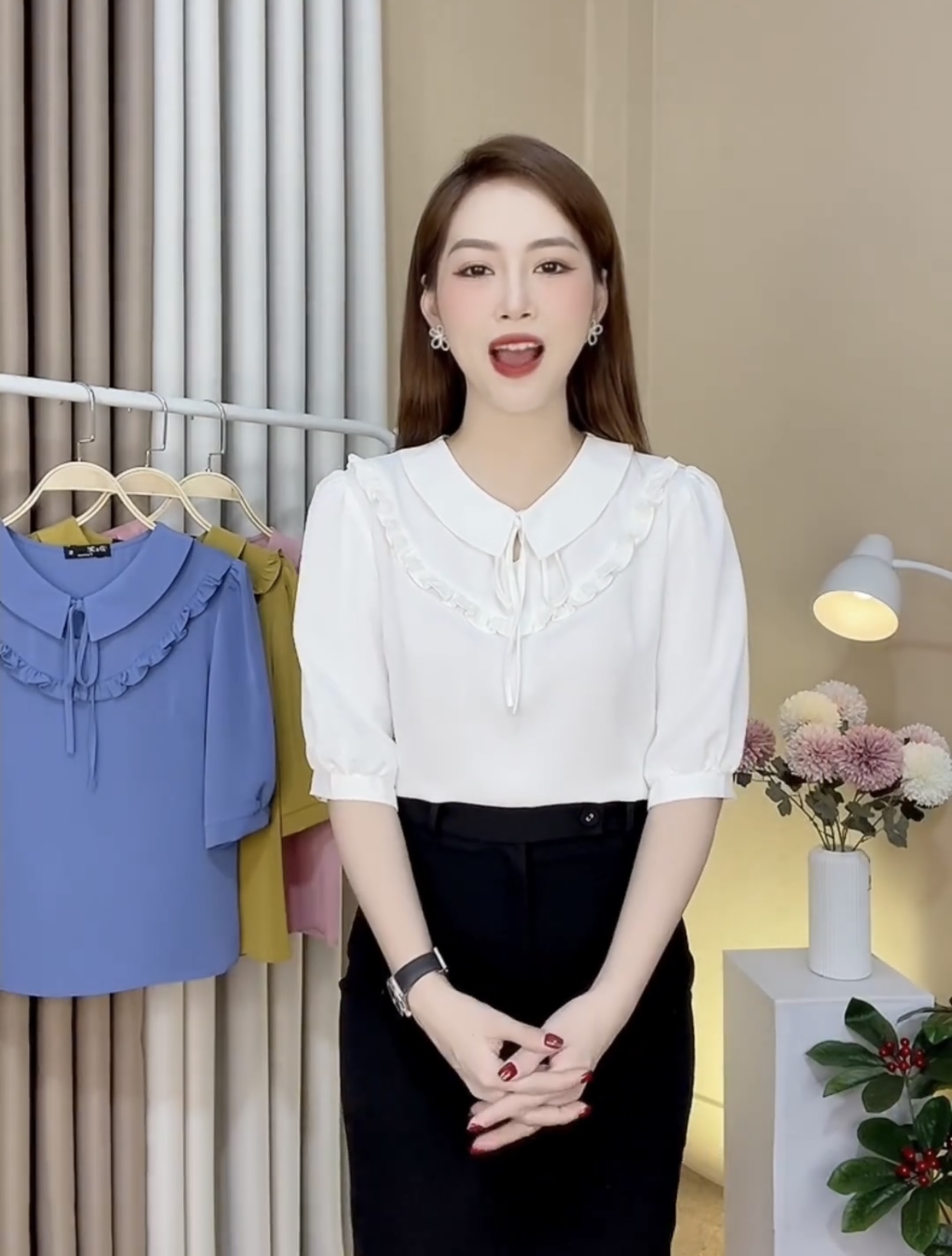 Áo công sở cổ sơ mi côt trẻ trung