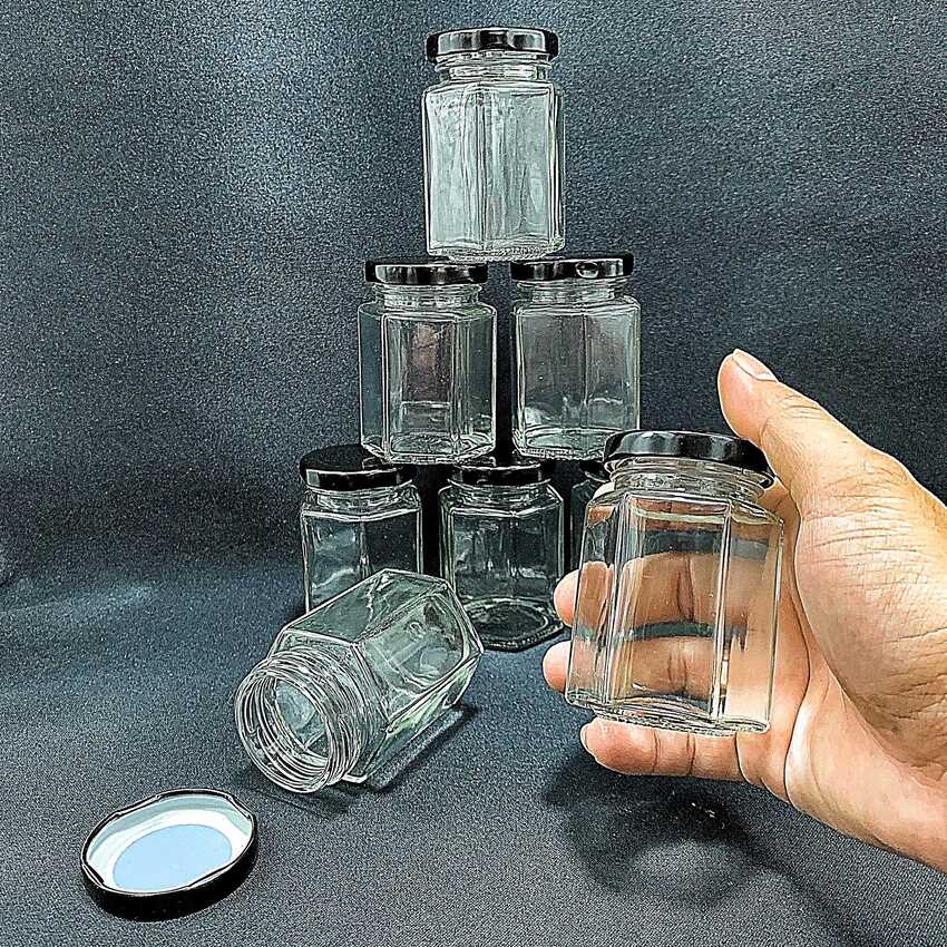 Hexagon pot 100ml – Black tin cap - combo 15 pots/jars