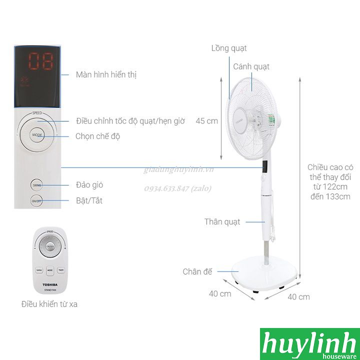 [HCM]Quạt đứng Toshiba F-LSD30(W)VN (LSD30) có remote