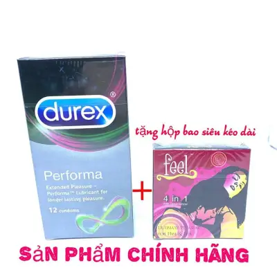 Bao Cao Su Durex Performa 12 Condoms + tặng bao cao su feel 4 in 1 (hộp 3 cái)