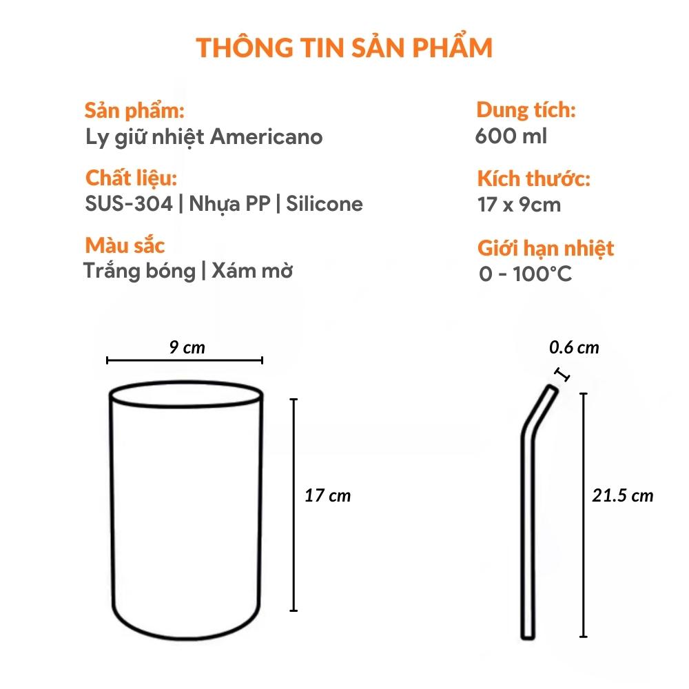 Bình Giữ Nhiệt Inox 304 CHÍNH HÃNG Dung Tích 600ml Có Tặng Kèm Ống Hút, Giữ Nhiệt 8 - 10 Tiếng Thiết Kế Sang Trọng, Có Nắp Chống Tràn Bình, Giữ Nhiệt Bình Nước, Giữ Nóng Lạnh Lâu, Binhgiữ nhiệt