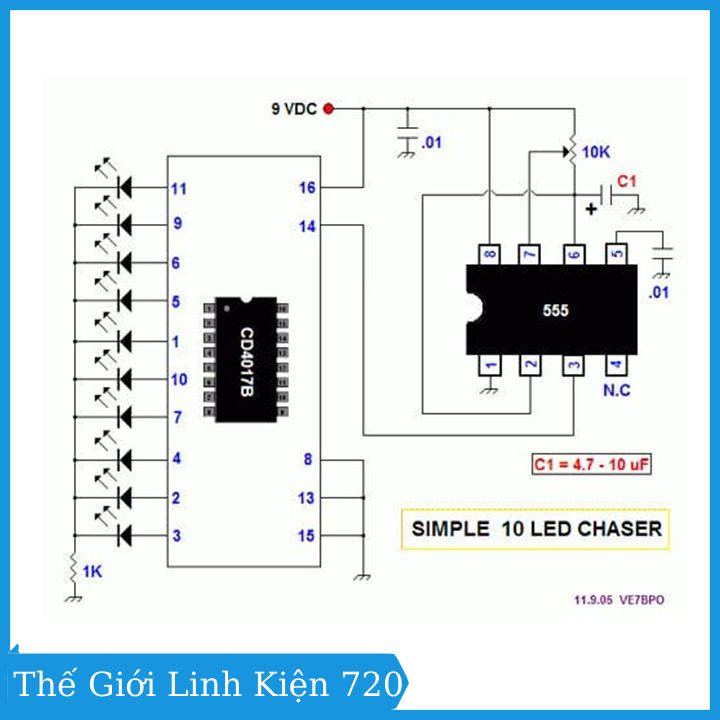 IC đếm thập phân CD4017 chân cắm DIP16 / chân dán SOP16