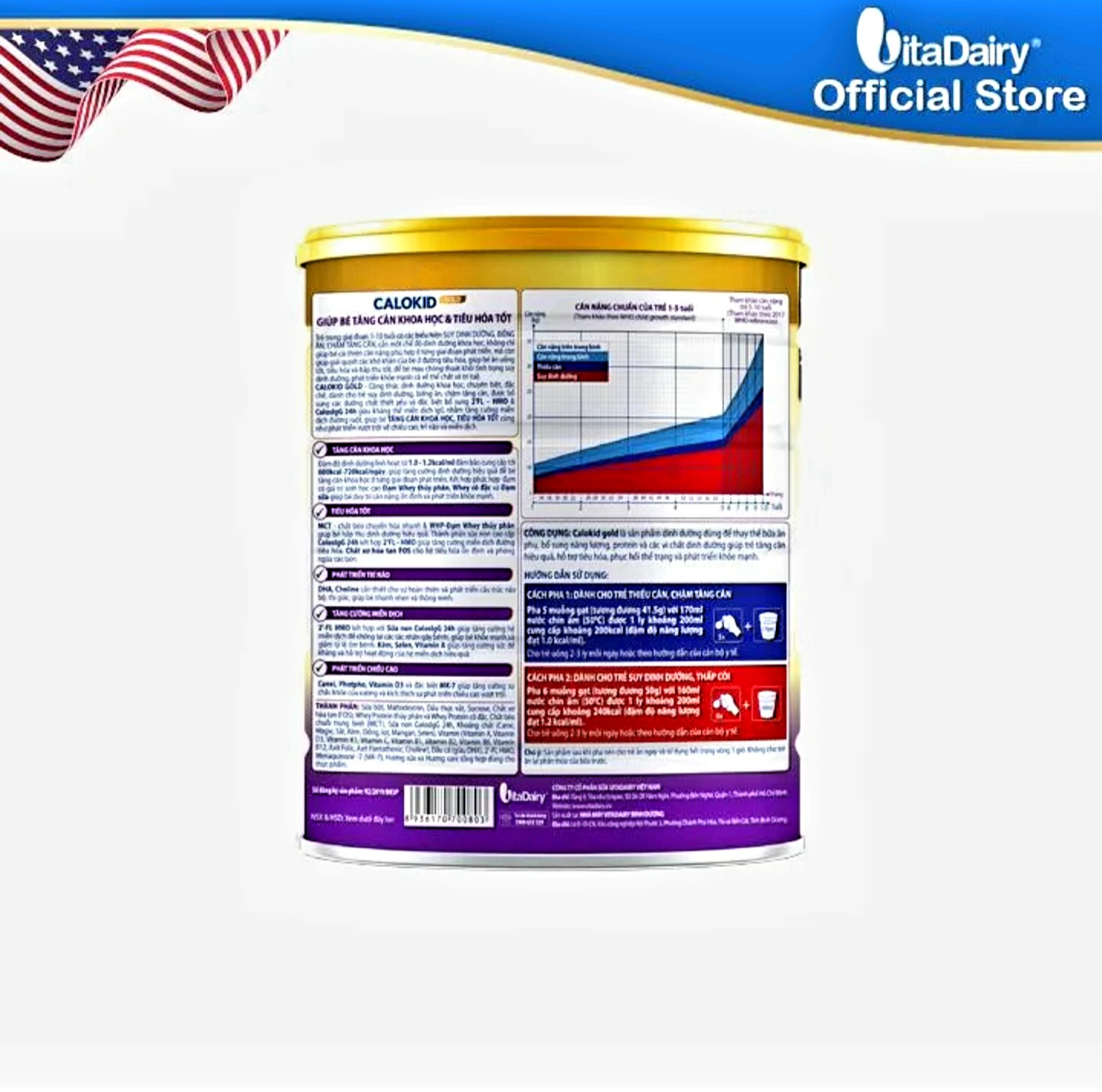 (Quét Mã QR Tích Xu) COMBO 4 Lon Sữa Bột Vitadairy Calokid Gold 1+ 900g/lon.