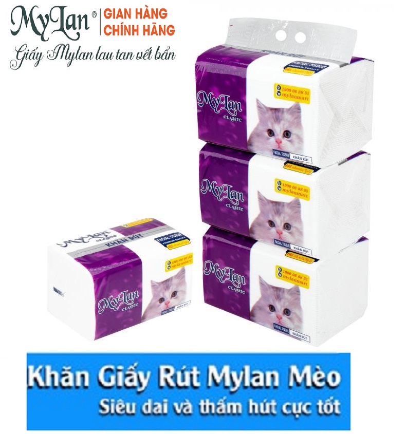 [HCM] COMBO 3 GÓI Khăn giấy rút Mỹ Lan (Mèo)