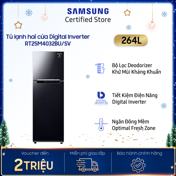 [VOUCHER 12% Upto 2 triệu] [Trả góp 0%]Tủ lạnh Samsung hai cửa Digital Inverter 264L (RT25M4032BU) chính hãng