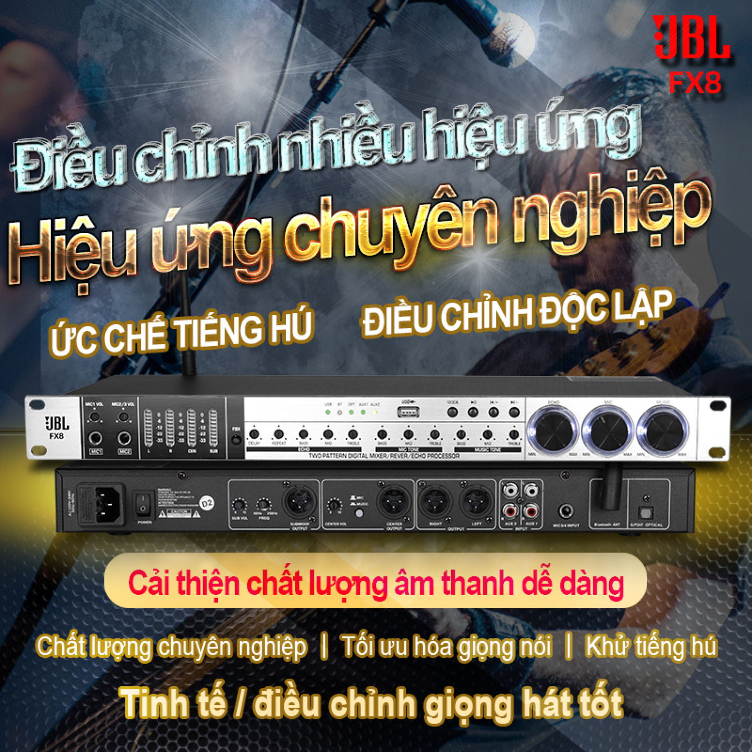 Vang cơ di động, vang karaoke, vang cơ chuyên nghiệp, vang cơ đa năng, vang cơ nex fx8 siêu phẩm trong tầm giá, chống hú cực tốt xử lý âm thanh karaoke tuyệt đỉnh, hỗ trợ giọng hát ra micro trong trẻo, không bị bể tiếng.