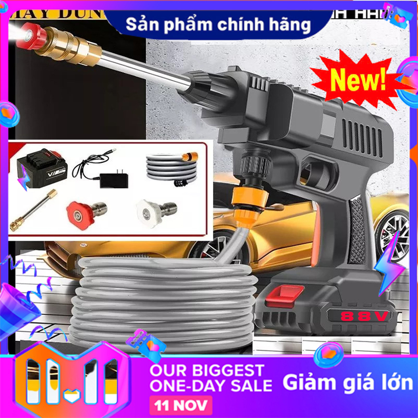 Máy rửa xe 88V - máy rửa xe pin- máy rửa xe mini dể dàng mang đi - máy xịt rửa xe máy tiết kiệm điện tặng đầy đủ phụ kiện bảo hành 12 tháng
