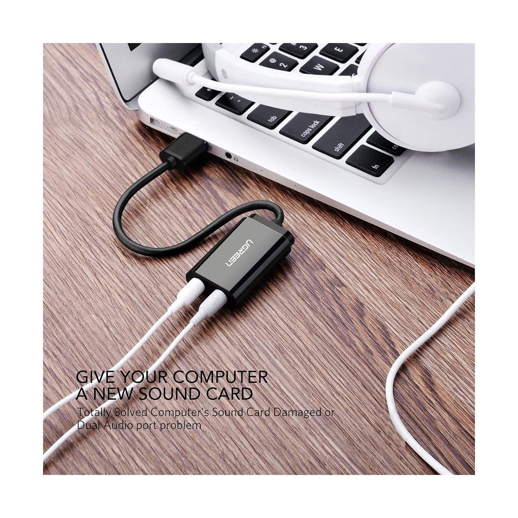 Cáp Chuyển Usb Ra Sound Ugreen 30724 (Jack 3.5Mm Headphone Và Microphone) Màu Đen_Hàng.