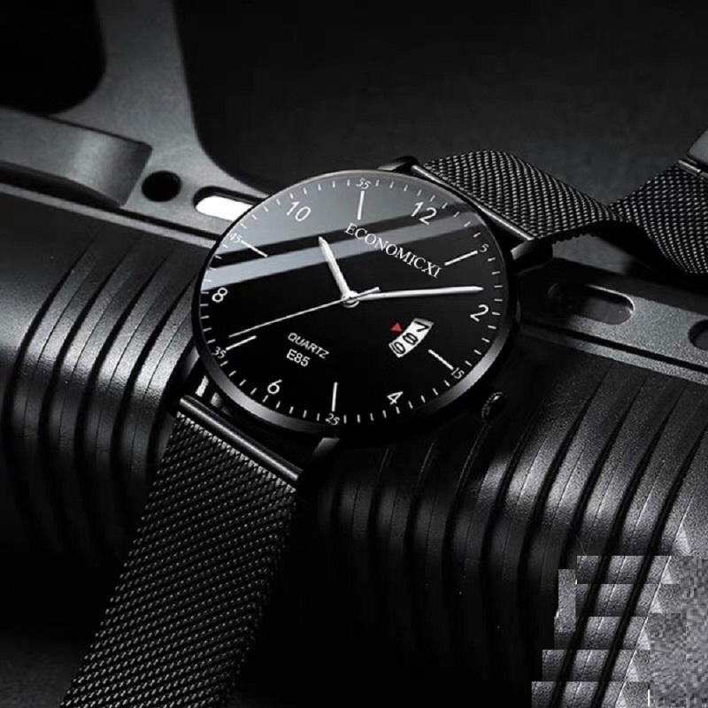 Đồng hồ nam đeo tay dây thép lụa đen ECONOMICXI chạy lịch ngày cao cấp - Đẳng Cấp Phái Mạnh ECI099