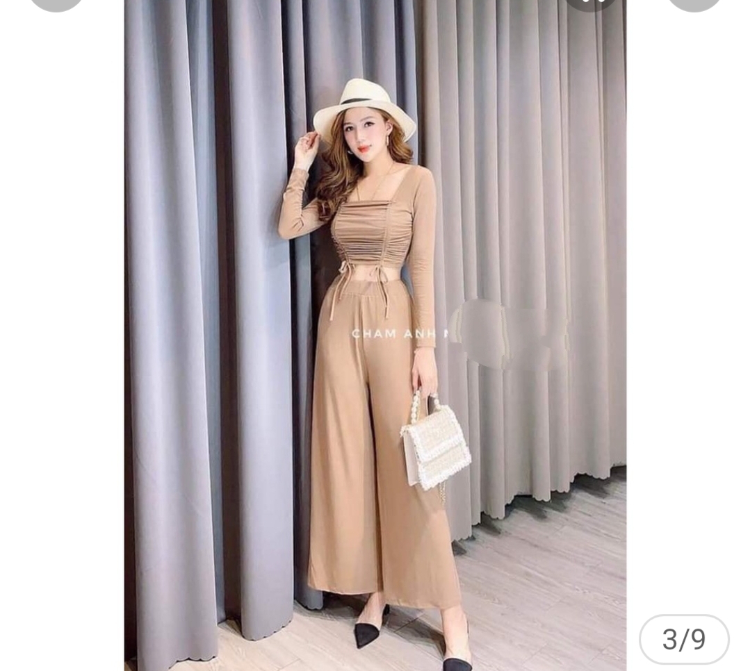 Set Bộ Tay Dài Nhún 2 Đường Quần Ống Rộng Thời Trang dễ thương siêu hot