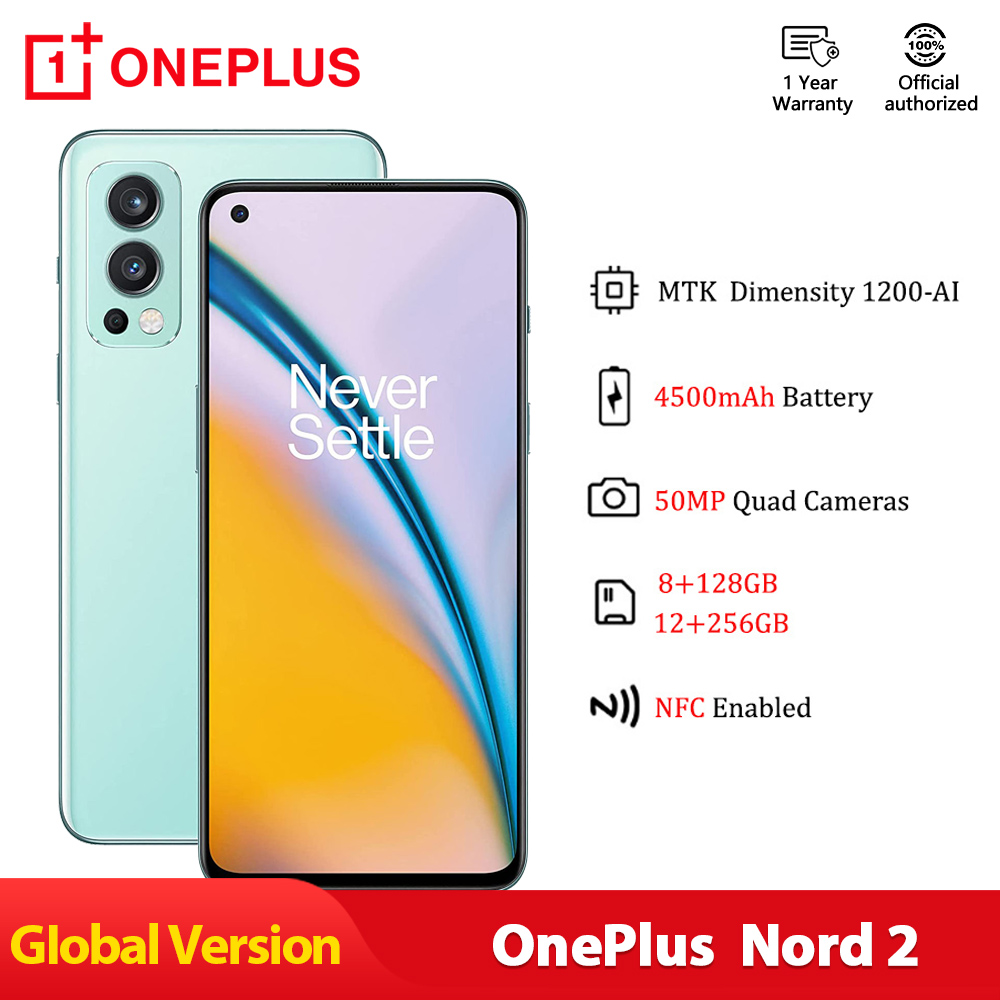 Global Version OnePlus Nord 2 5G Smartphone Dimensity 1200-AI 8GB 128GB/12GB 256GB 50MP AI Camera Warp Charge 65 90Hz Fluid AMOLED Display
