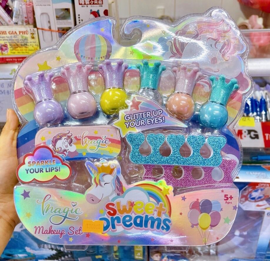Vỉ đồ chơi nail sơn móng tay bóc được, trang điểm phấn thật tông màu pastel cho bé