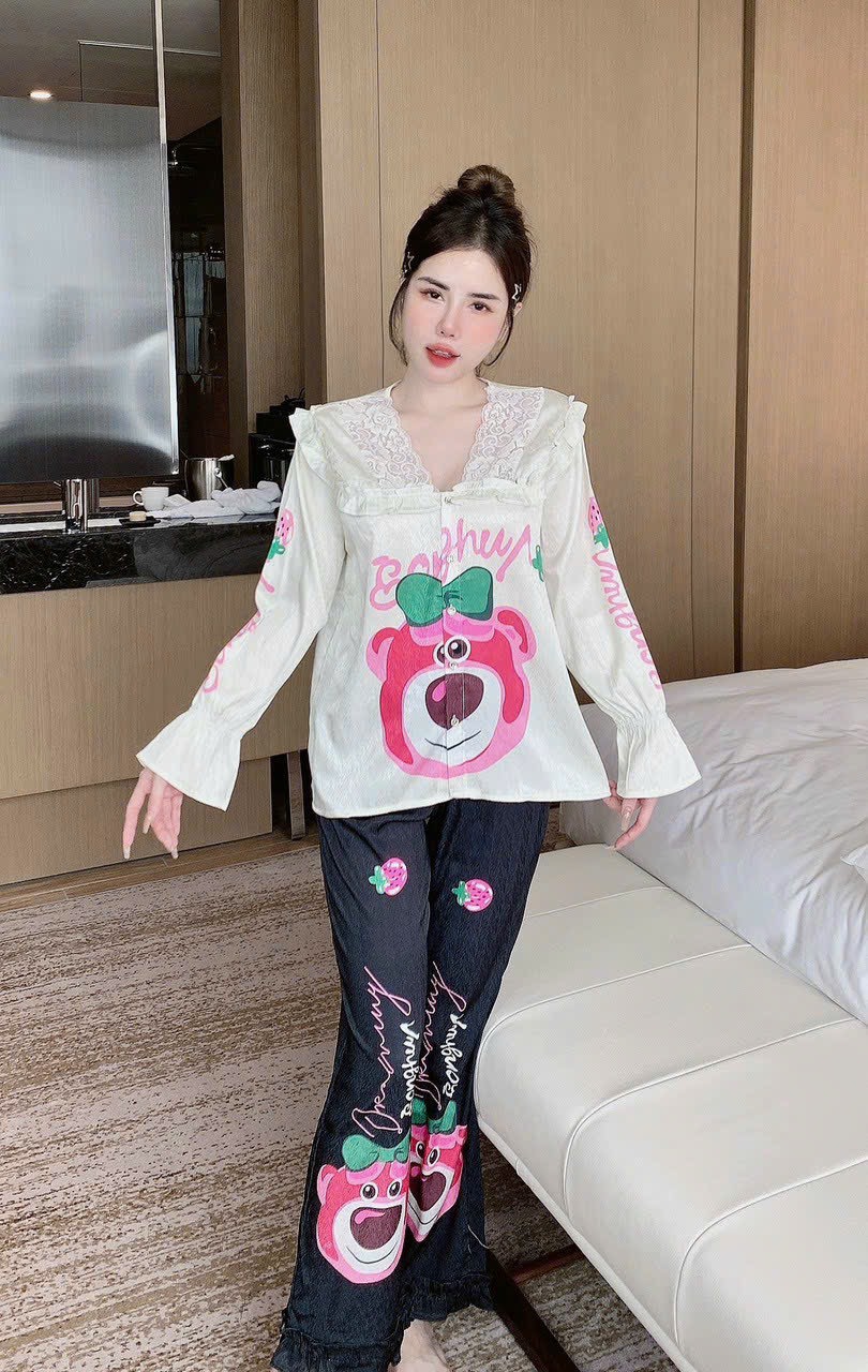 Đồ bộ mặc nhà Pijama chất lụa xước ánh kim cao cấp