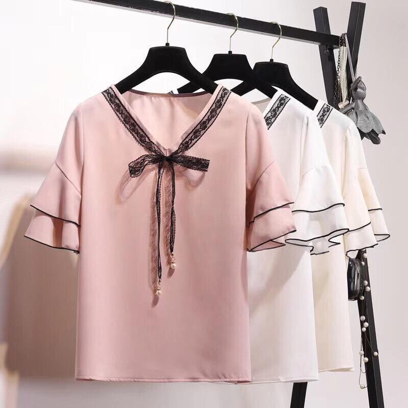 Áo sơ mi von tay bèo thắt nơ cổ sang trọng TTS0047