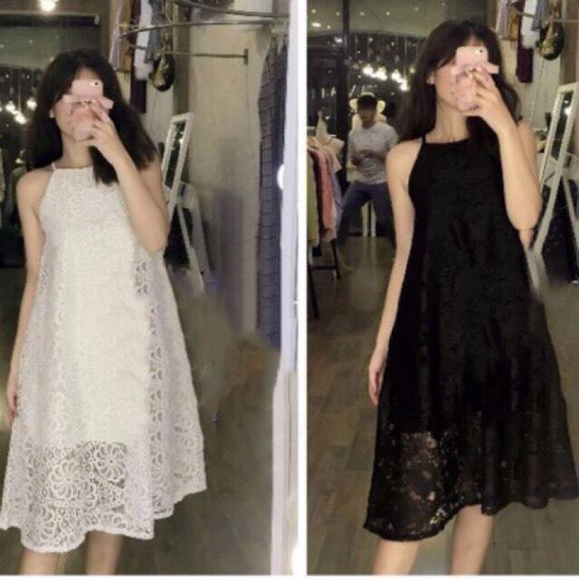 Đầm ren maxi yếm dáng suông