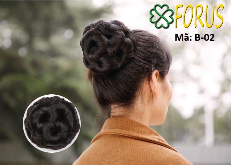 Tóc giả búi hoa B02 💖FREESHIP💖 búi hoa kẹp, tóc búi hoa, tóc giả nữ búi hoa trà